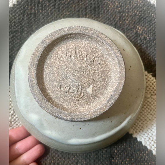 Studio Pottery Bowl Sage Green Drip Glaze Signed Ceramic Modern Coastal Neutral - Picture 5 of 9